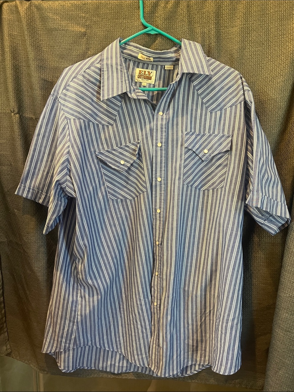 Ely Cattleman Blue and White Striped Short-Sleeve Western Shirt
